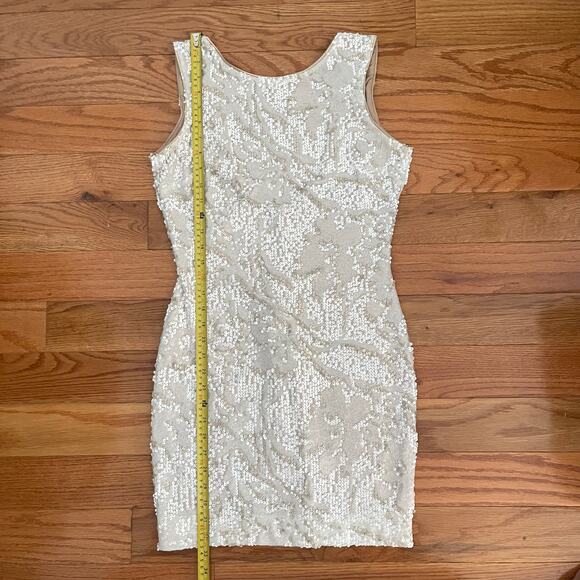 Dress The Population Sequined Mini Dress Womens L White Metallic Cocktail Party - Picture 11 of 11